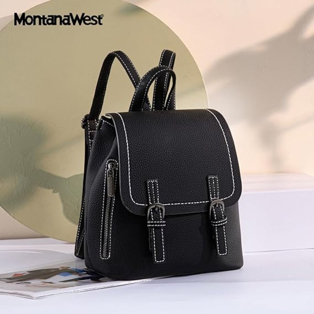 NWT! Montana West Black Faux Leather Mini Backpack Tote Bag w/Adjustable Straps - Picture 14 of 14